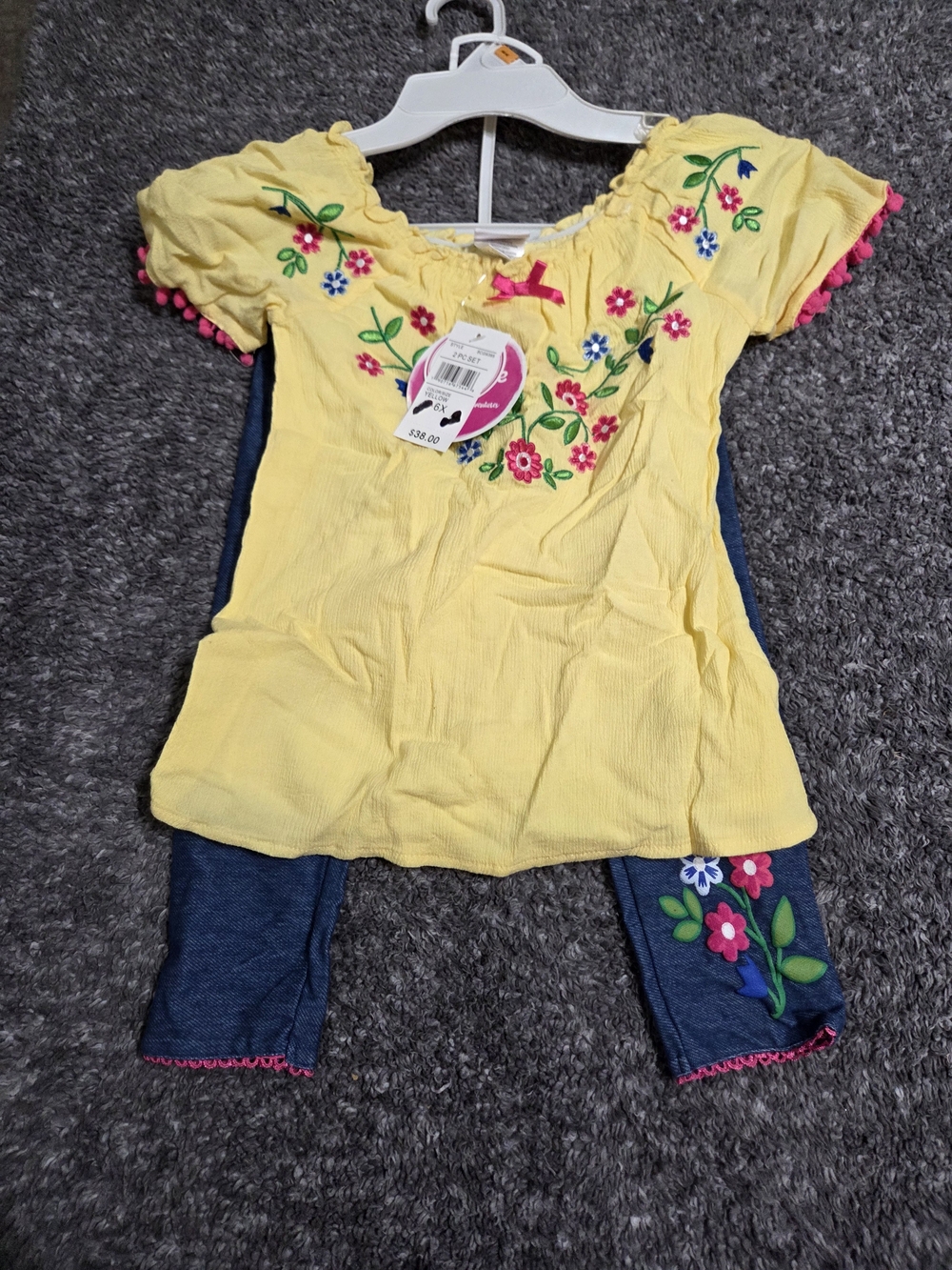 Nannette Yellow Embroidered Floral Top with Blue Leggings